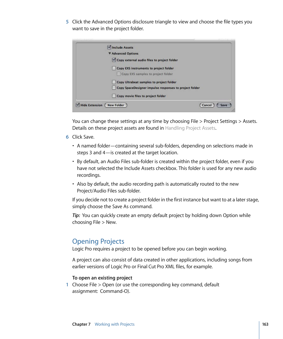 Opening projects | Apple Logic Pro 9 User Manual | Page 163 / 1340