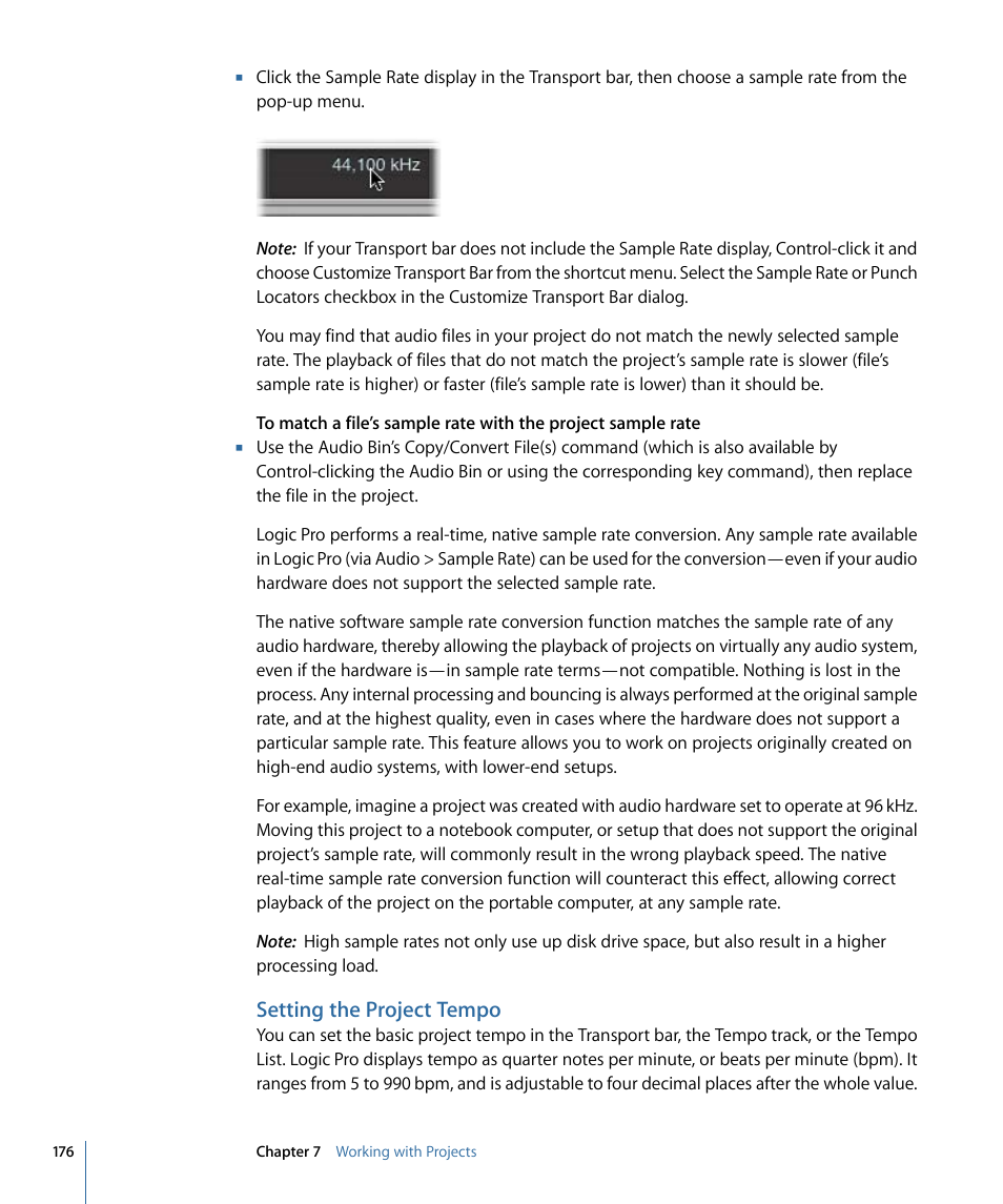 Setting the project tempo | Apple Logic Pro 9 User Manual | Page 176 / 1340