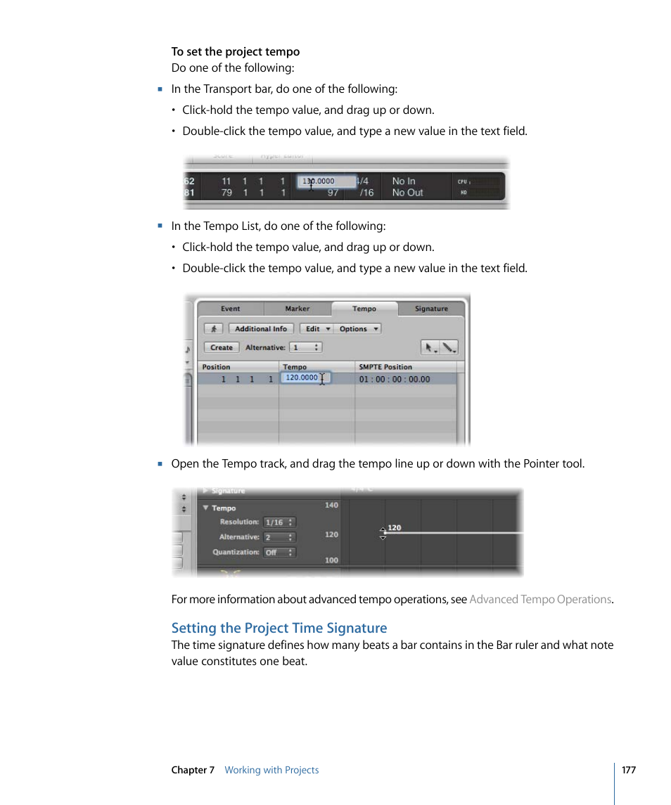 Setting the project time signature | Apple Logic Pro 9 User Manual | Page 177 / 1340