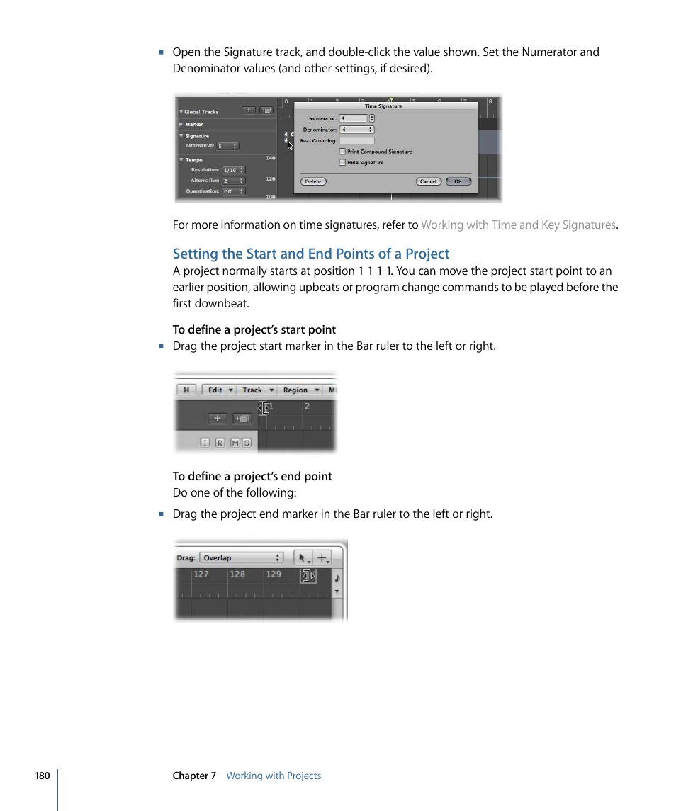 Setting the start and end points of a project | Apple Logic Pro 9 User Manual | Page 180 / 1340