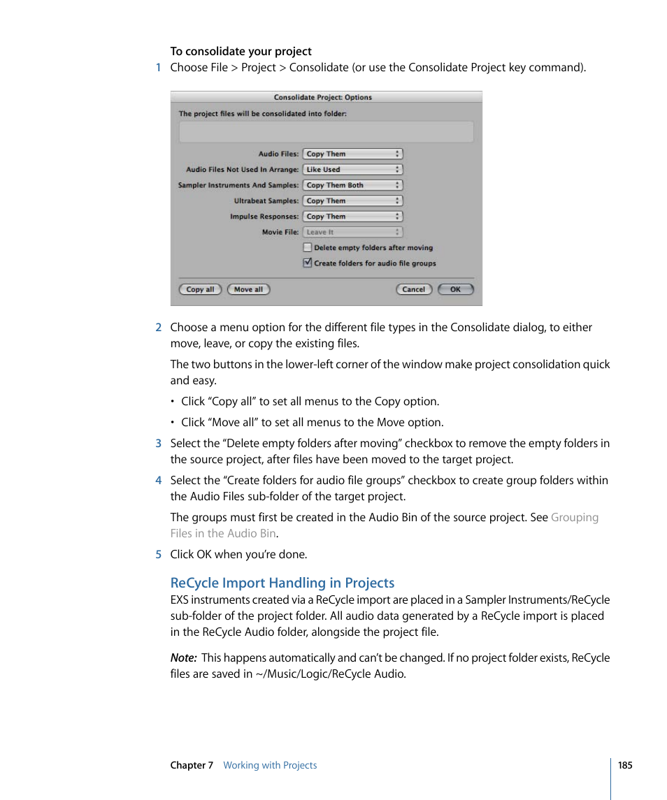 Recycle import handling in projects | Apple Logic Pro 9 User Manual | Page 185 / 1340