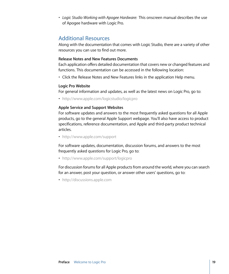 Additional resources | Apple Logic Pro 9 User Manual | Page 19 / 1340