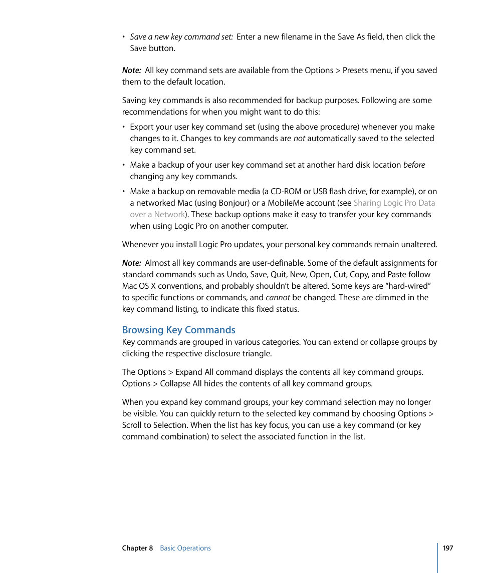 Browsing key commands | Apple Logic Pro 9 User Manual | Page 197 / 1340