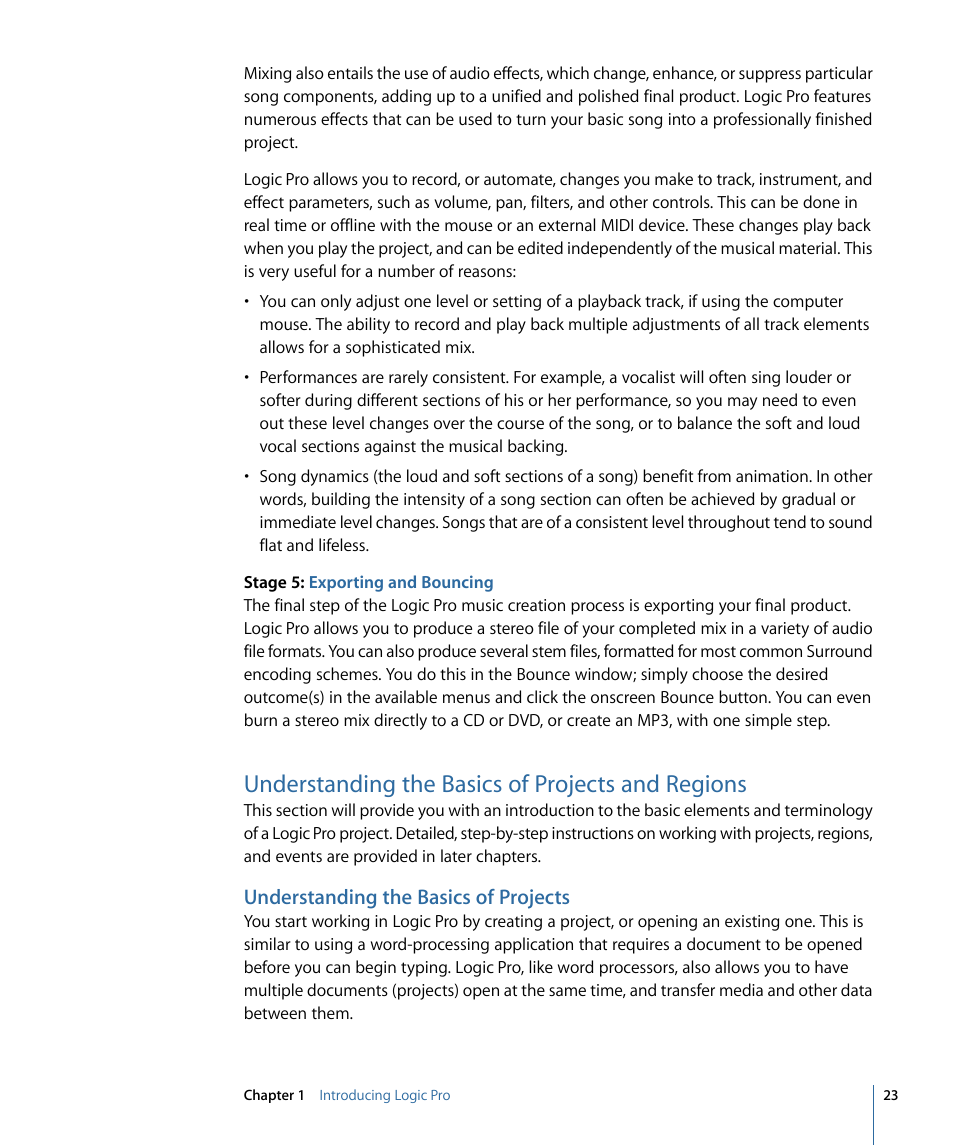 Understanding the basics of projects and regions, Understanding the basics of projects | Apple Logic Pro 9 User Manual | Page 23 / 1340