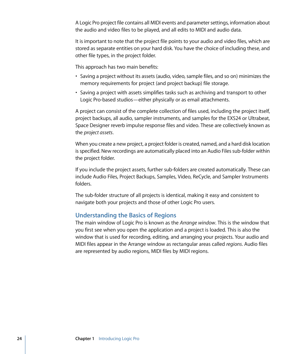 Understanding the basics of regions | Apple Logic Pro 9 User Manual | Page 24 / 1340