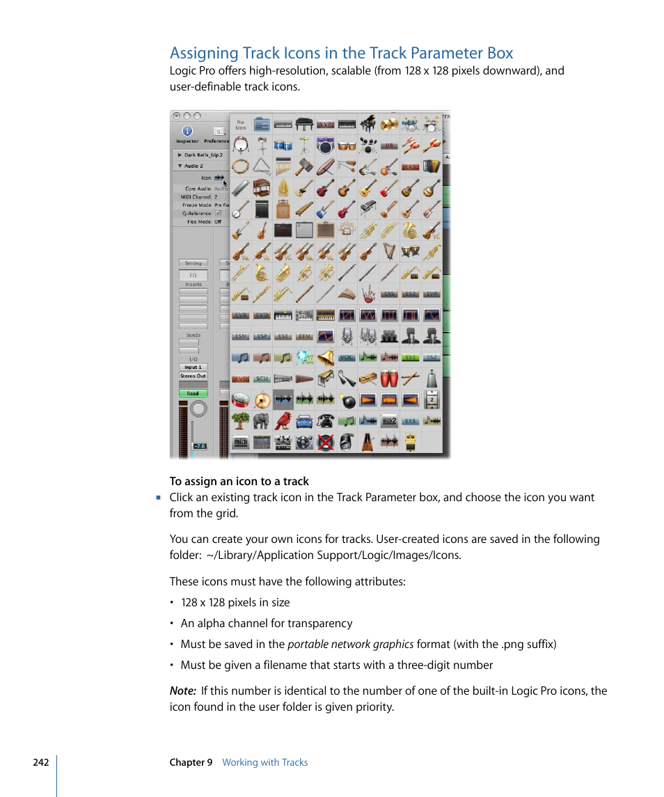 Assigning track icons in the track parameter box | Apple Logic Pro 9 User Manual | Page 242 / 1340