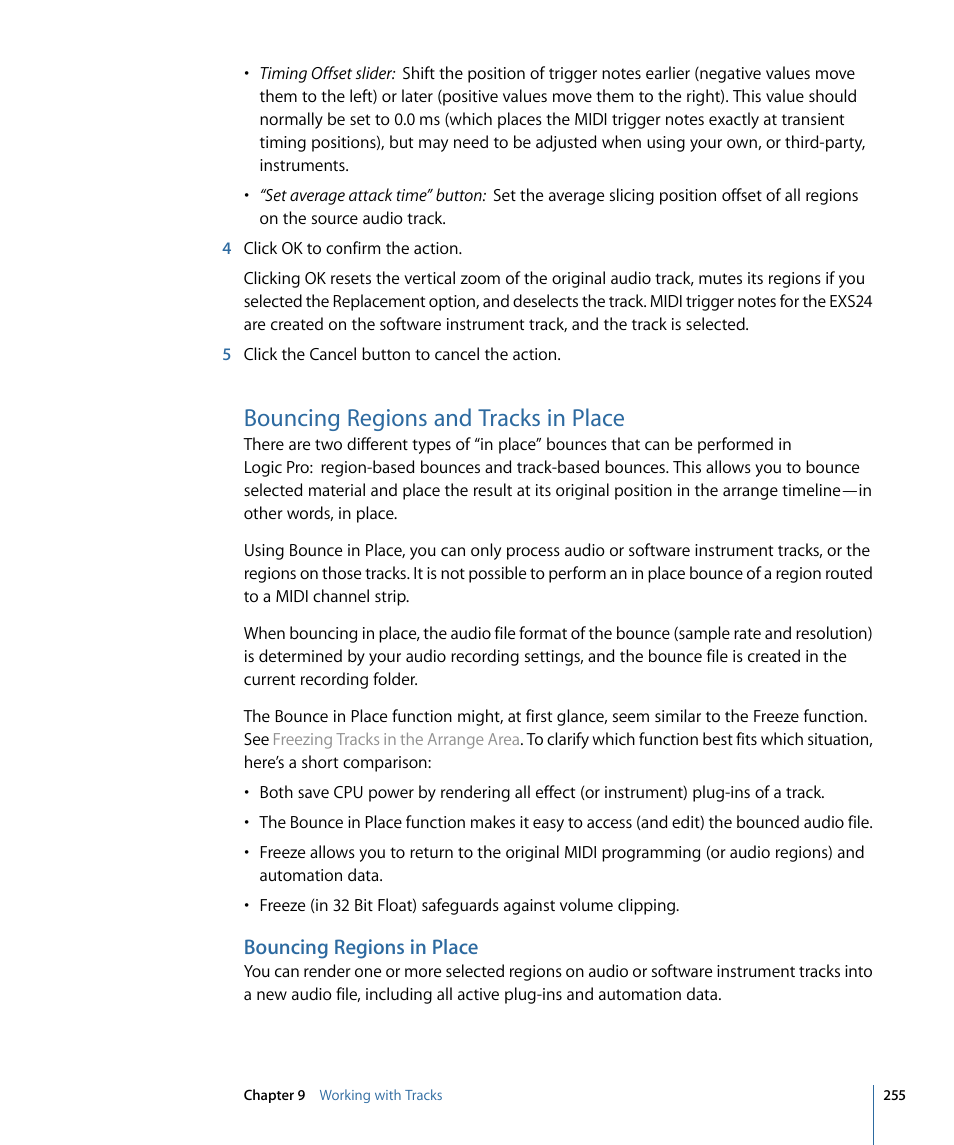Bouncing regions and tracks in place, Bouncing regions in place | Apple Logic Pro 9 User Manual | Page 255 / 1340