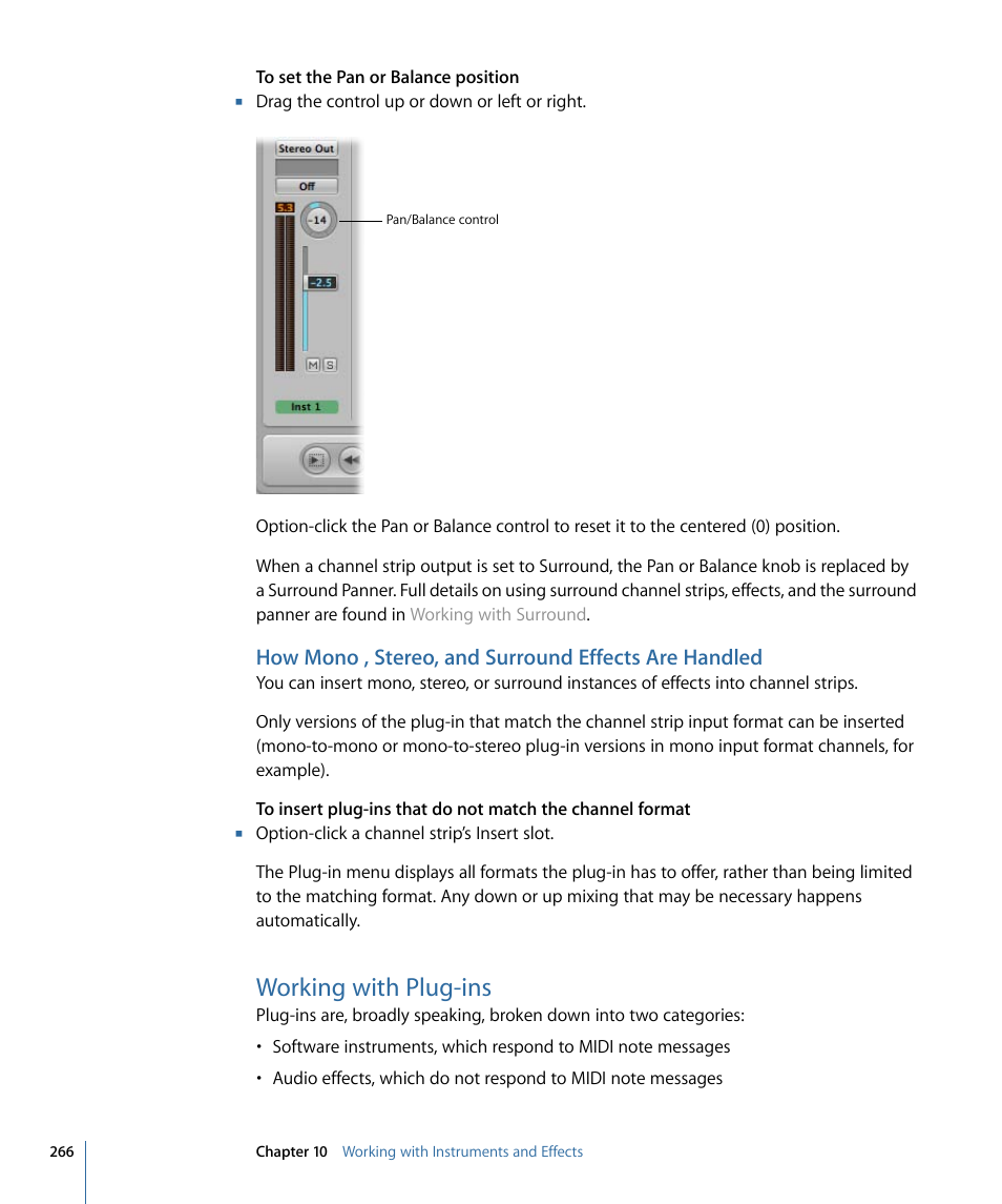 Working with plug-ins | Apple Logic Pro 9 User Manual | Page 266 / 1340