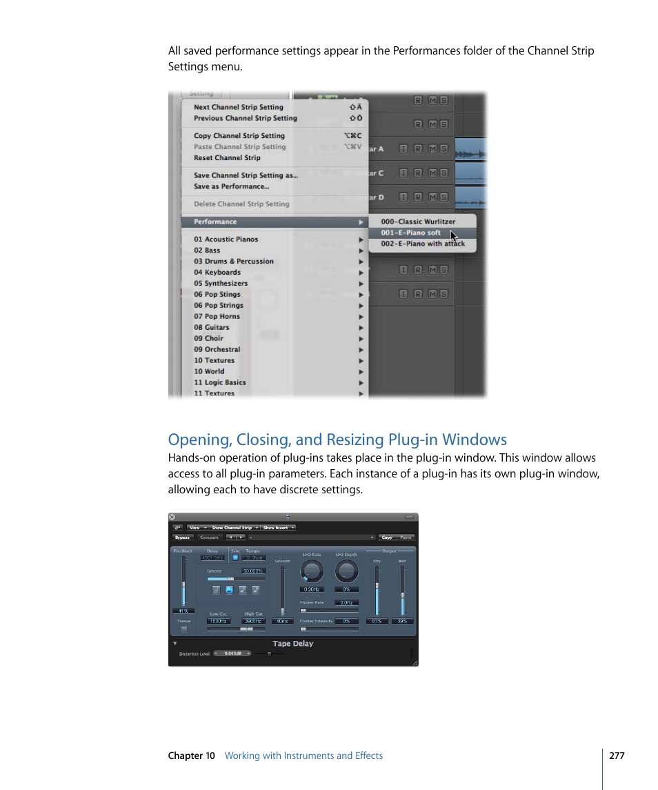 Opening, closing, and resizing plug-in windows | Apple Logic Pro 9 User Manual | Page 277 / 1340