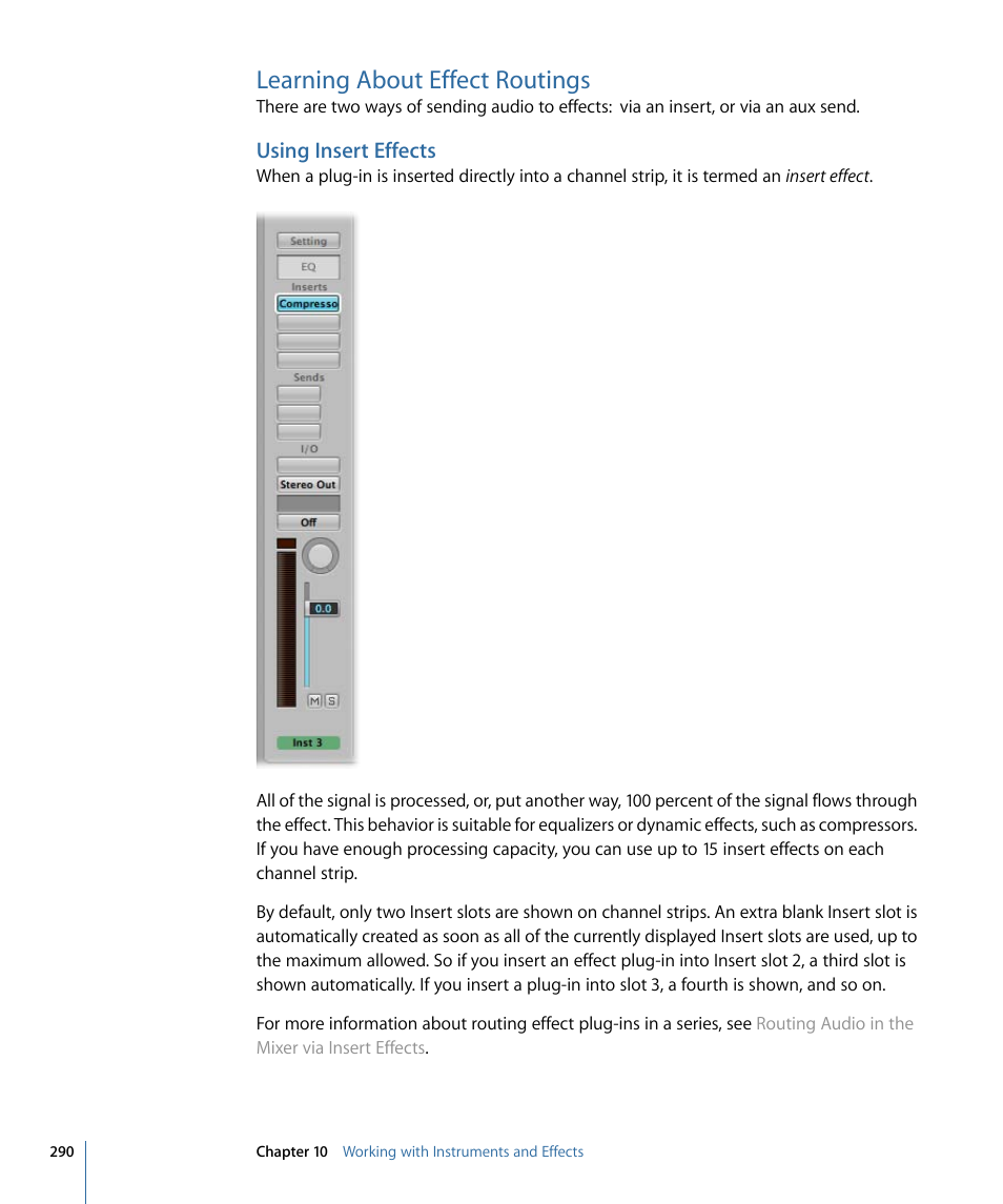 Learning about effect routings, Using insert effects | Apple Logic Pro 9 User Manual | Page 290 / 1340