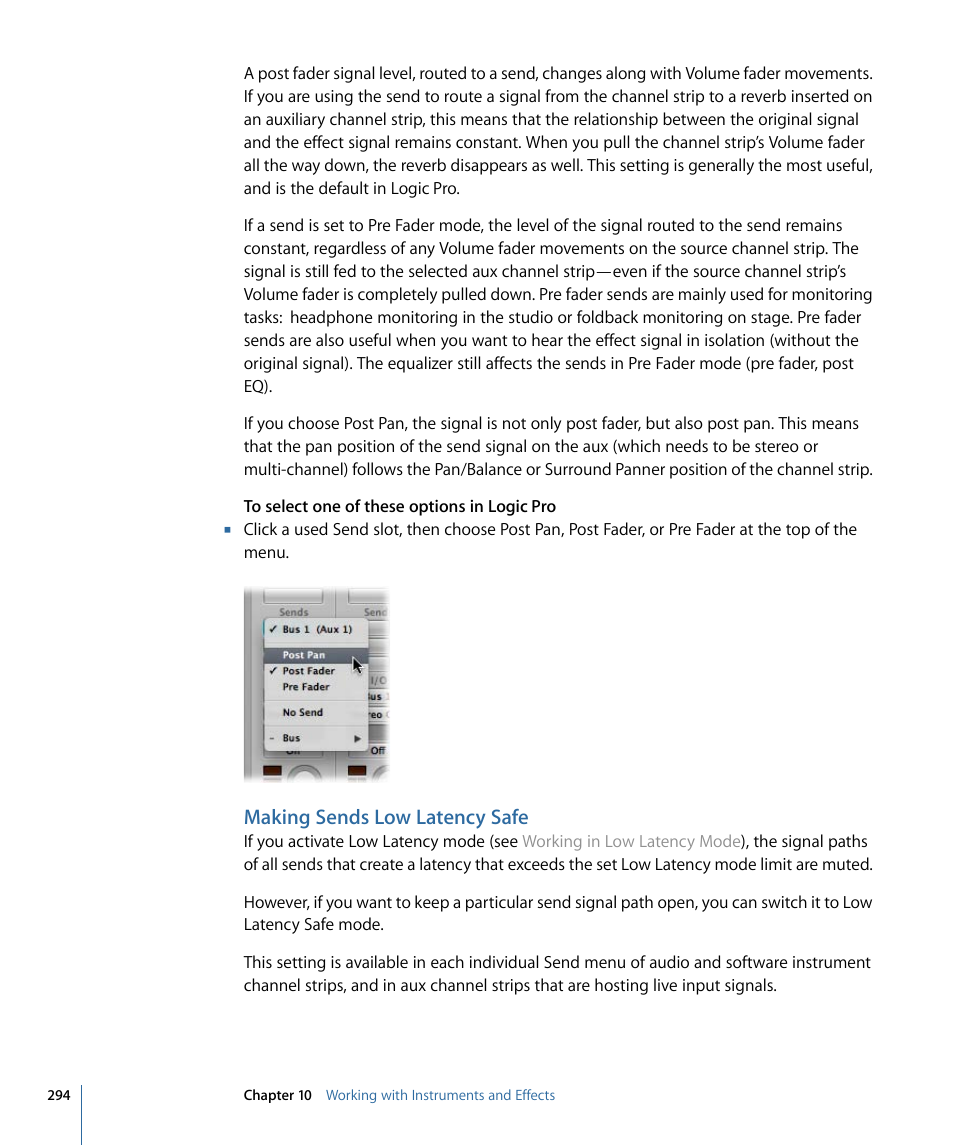 Making sends low latency safe | Apple Logic Pro 9 User Manual | Page 294 / 1340