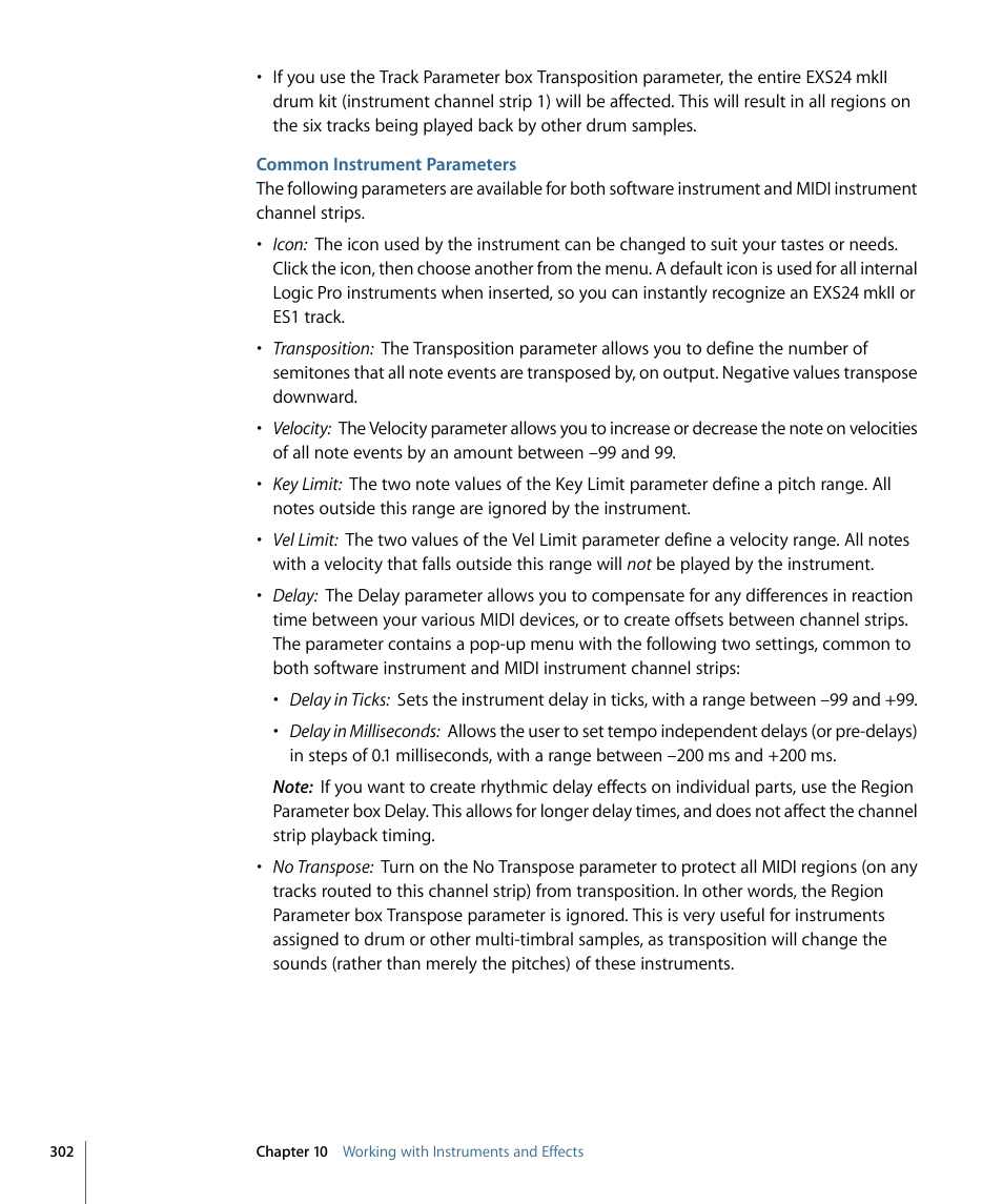 Common instrument parameters | Apple Logic Pro 9 User Manual | Page 302 / 1340