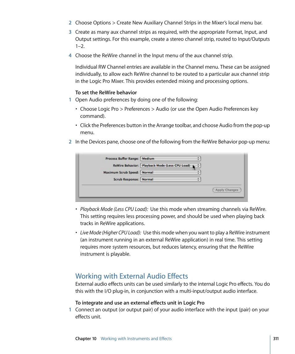 Working with external audio effects | Apple Logic Pro 9 User Manual | Page 311 / 1340