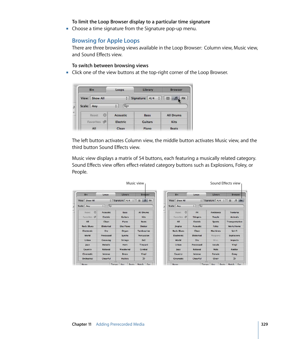 Browsing for apple loops | Apple Logic Pro 9 User Manual | Page 329 / 1340