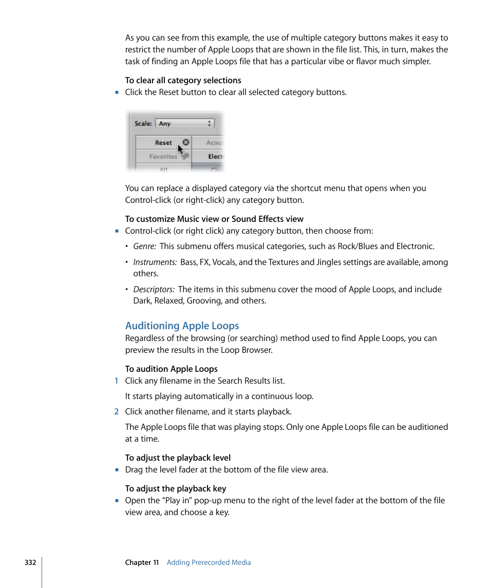 Auditioning apple loops | Apple Logic Pro 9 User Manual | Page 332 / 1340
