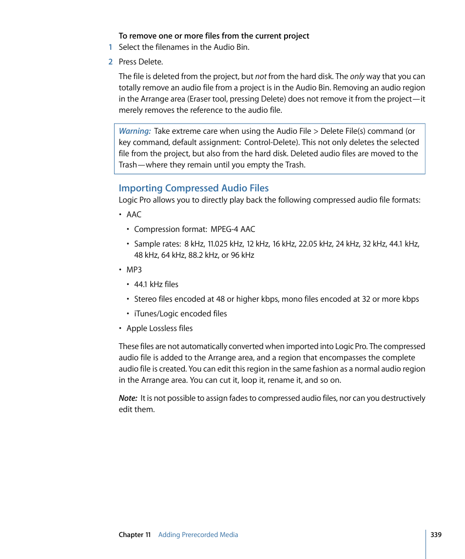 Importing compressed audio files | Apple Logic Pro 9 User Manual | Page 339 / 1340