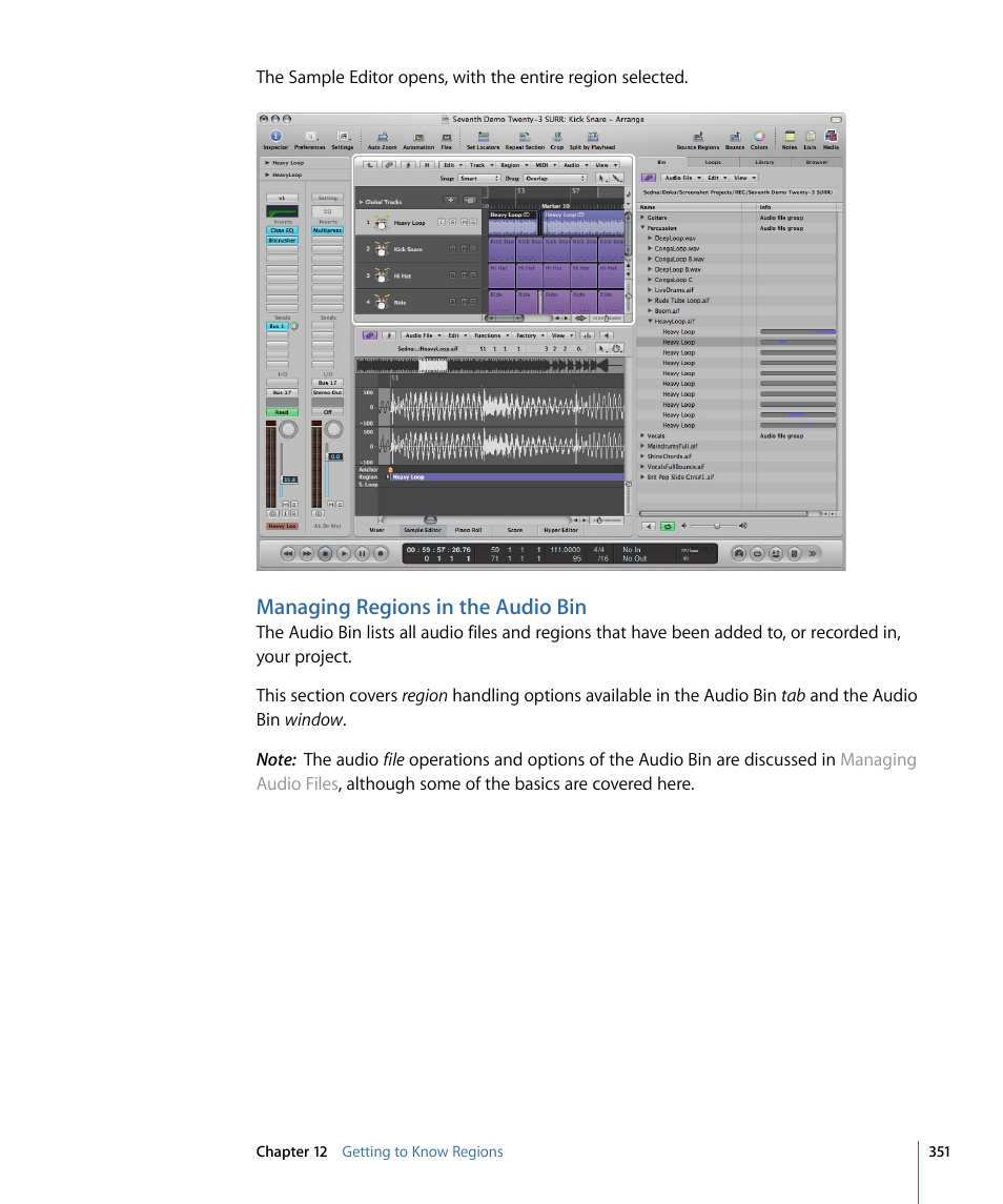 Managing regions in the audio bin | Apple Logic Pro 9 User Manual | Page 351 / 1340