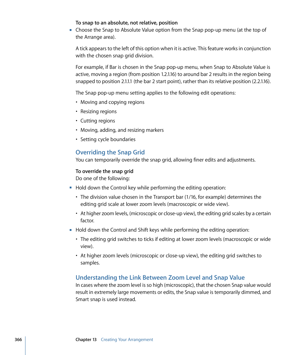 Overriding the snap grid | Apple Logic Pro 9 User Manual | Page 366 / 1340
