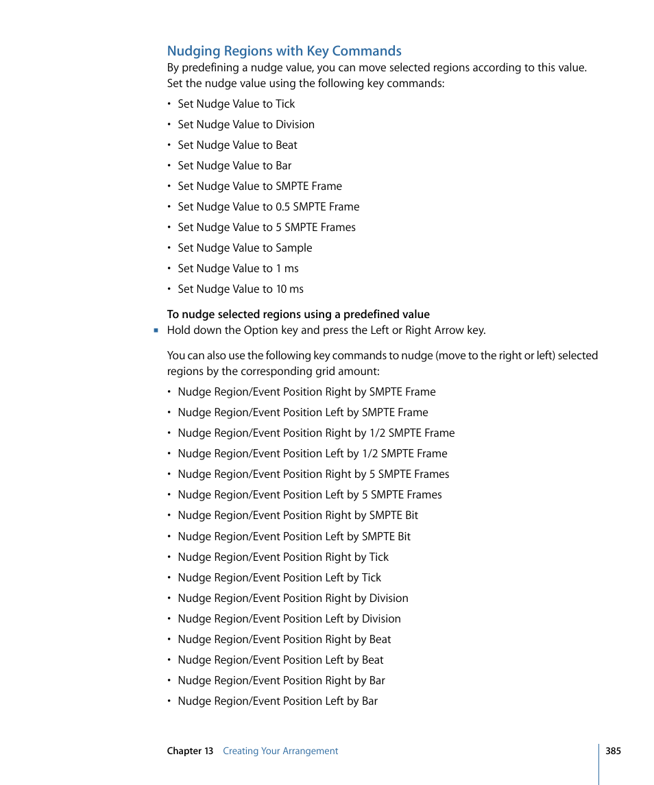 Nudging regions with key commands | Apple Logic Pro 9 User Manual | Page 385 / 1340