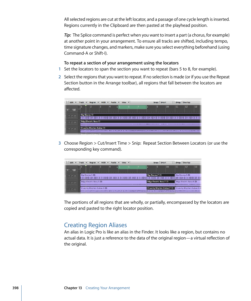 Creating region aliases | Apple Logic Pro 9 User Manual | Page 398 / 1340