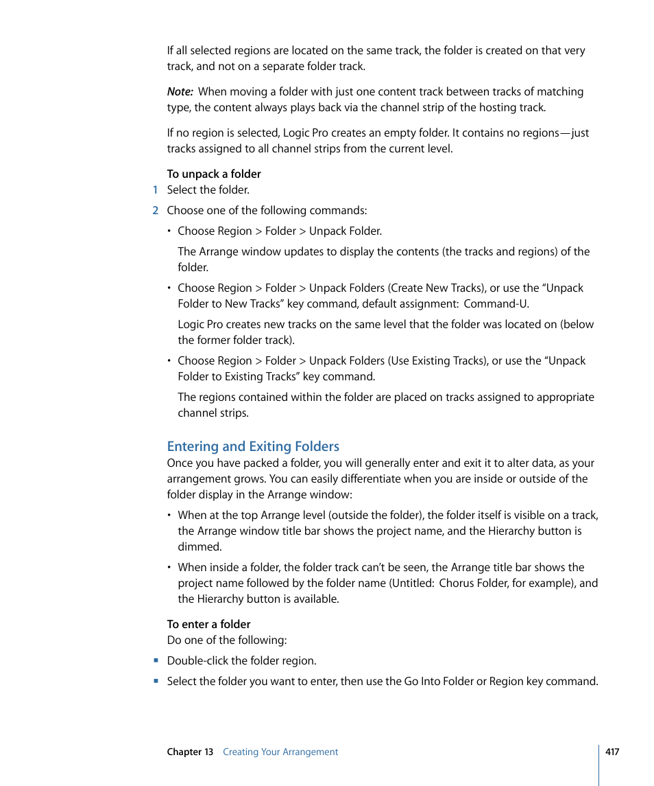 Entering and exiting folders | Apple Logic Pro 9 User Manual | Page 417 / 1340