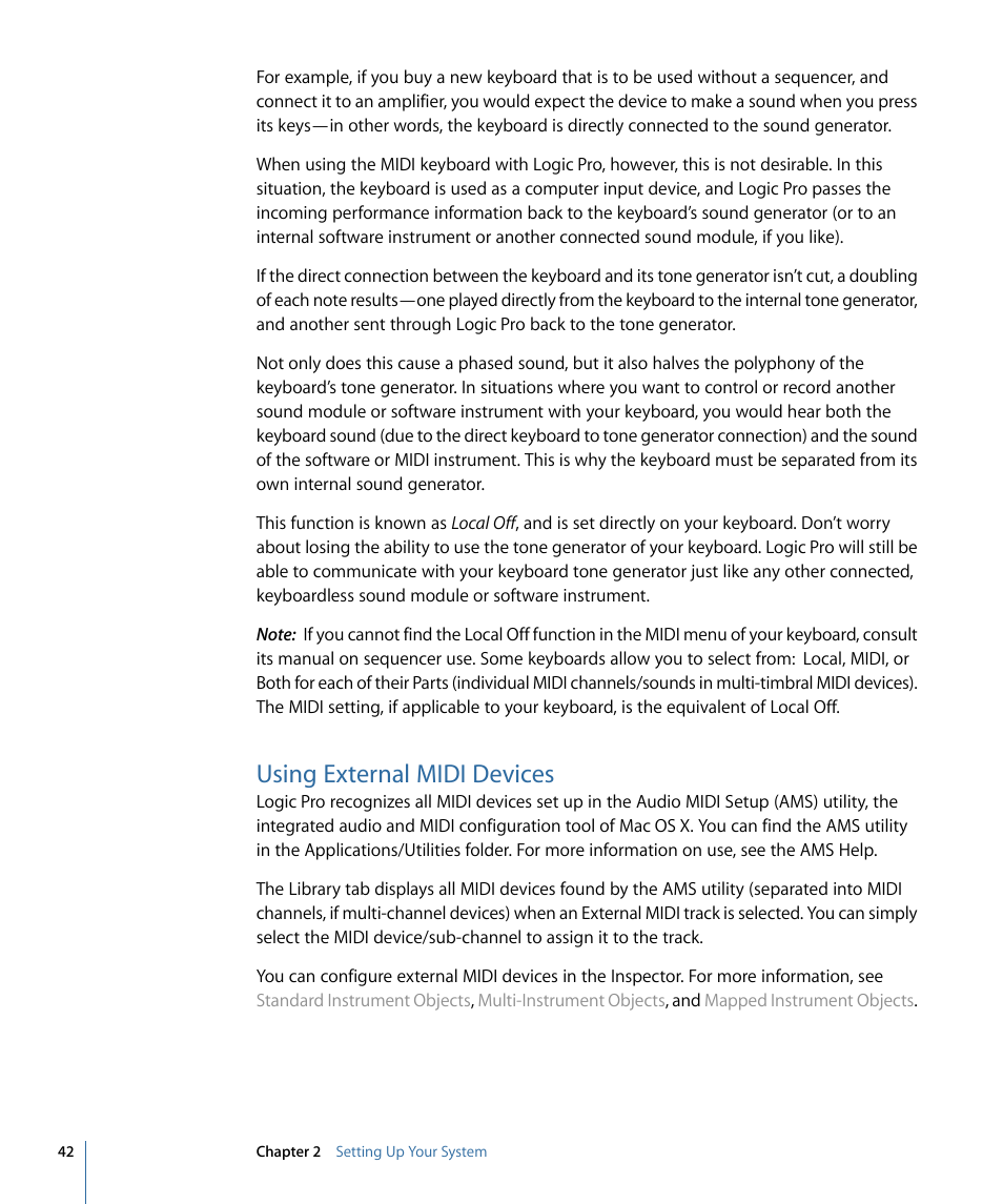 Using external midi devices | Apple Logic Pro 9 User Manual | Page 42 / 1340