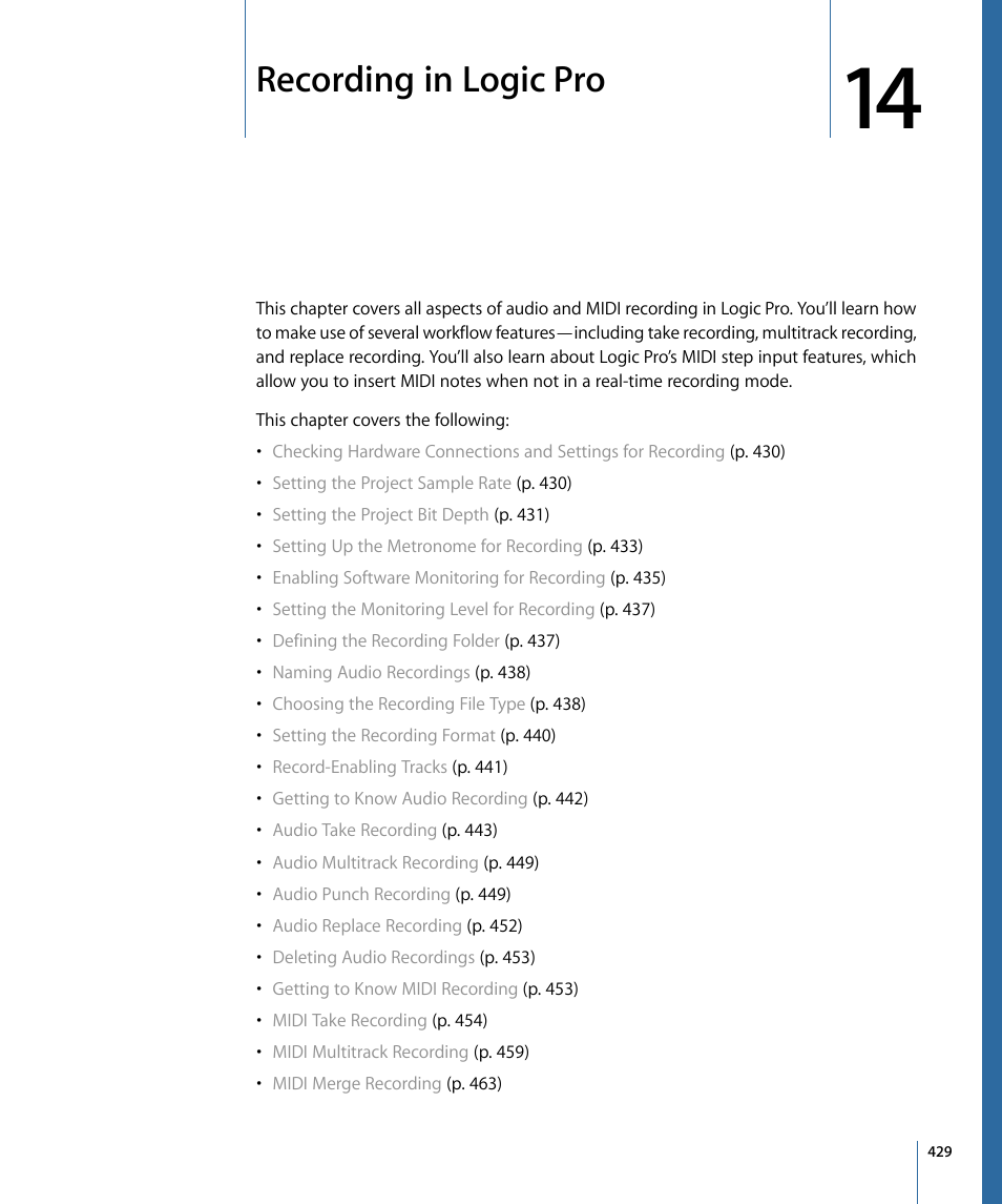 Recording in logic pro | Apple Logic Pro 9 User Manual | Page 429 / 1340