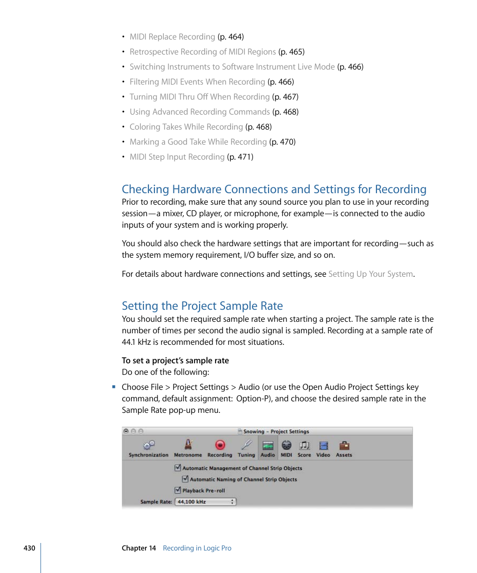 Setting the project sample rate | Apple Logic Pro 9 User Manual | Page 430 / 1340