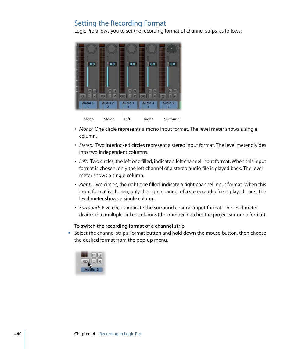 Setting the recording format | Apple Logic Pro 9 User Manual | Page 440 / 1340