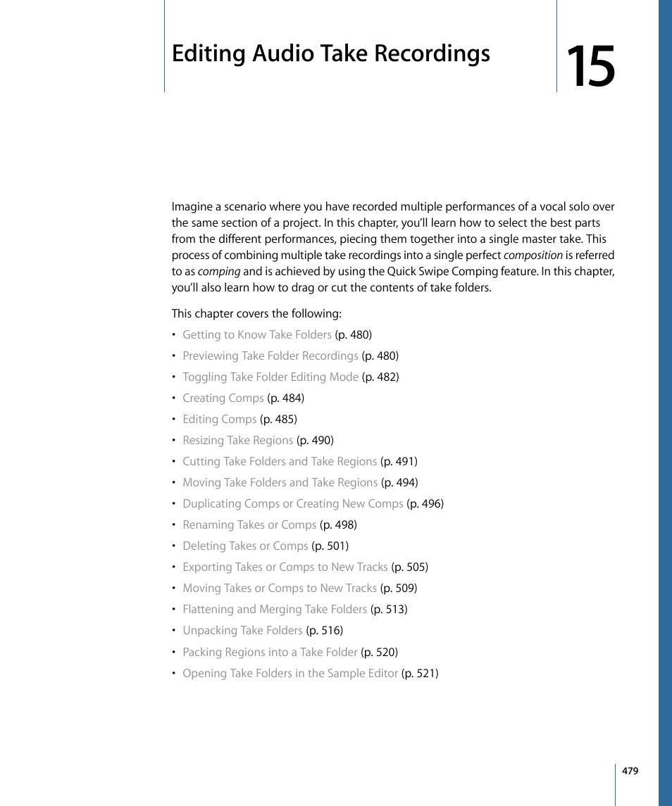 Editing audio take recordings | Apple Logic Pro 9 User Manual | Page 479 / 1340