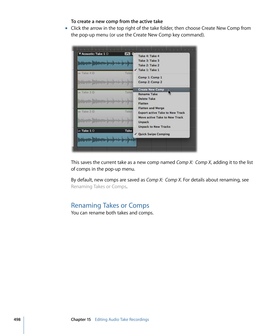 Renaming takes or comps | Apple Logic Pro 9 User Manual | Page 498 / 1340