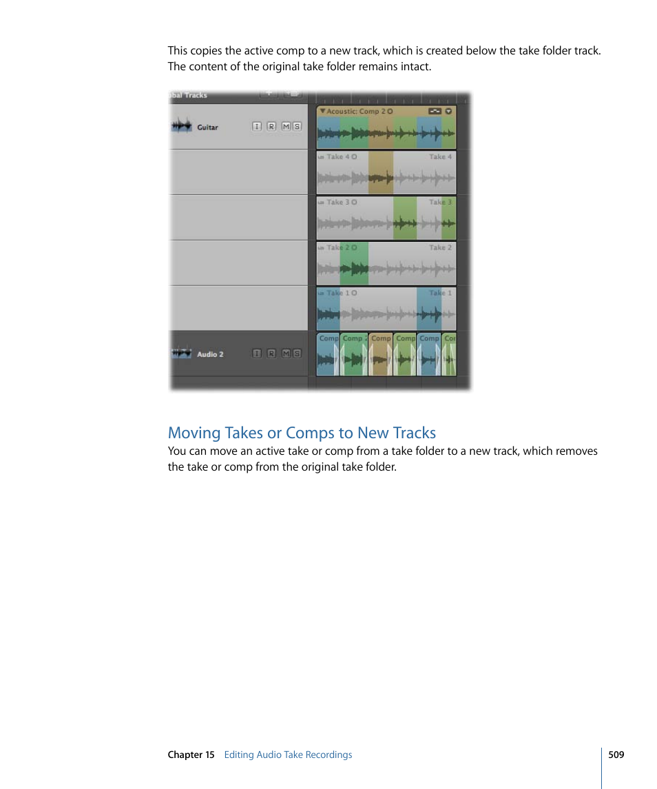 Moving takes or comps to new tracks | Apple Logic Pro 9 User Manual | Page 509 / 1340
