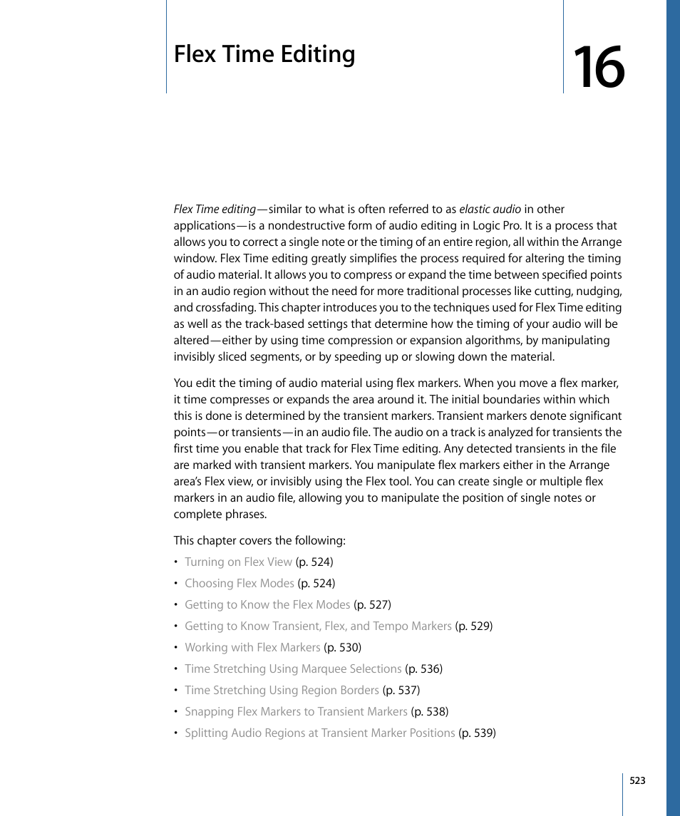Flex time editing | Apple Logic Pro 9 User Manual | Page 523 / 1340