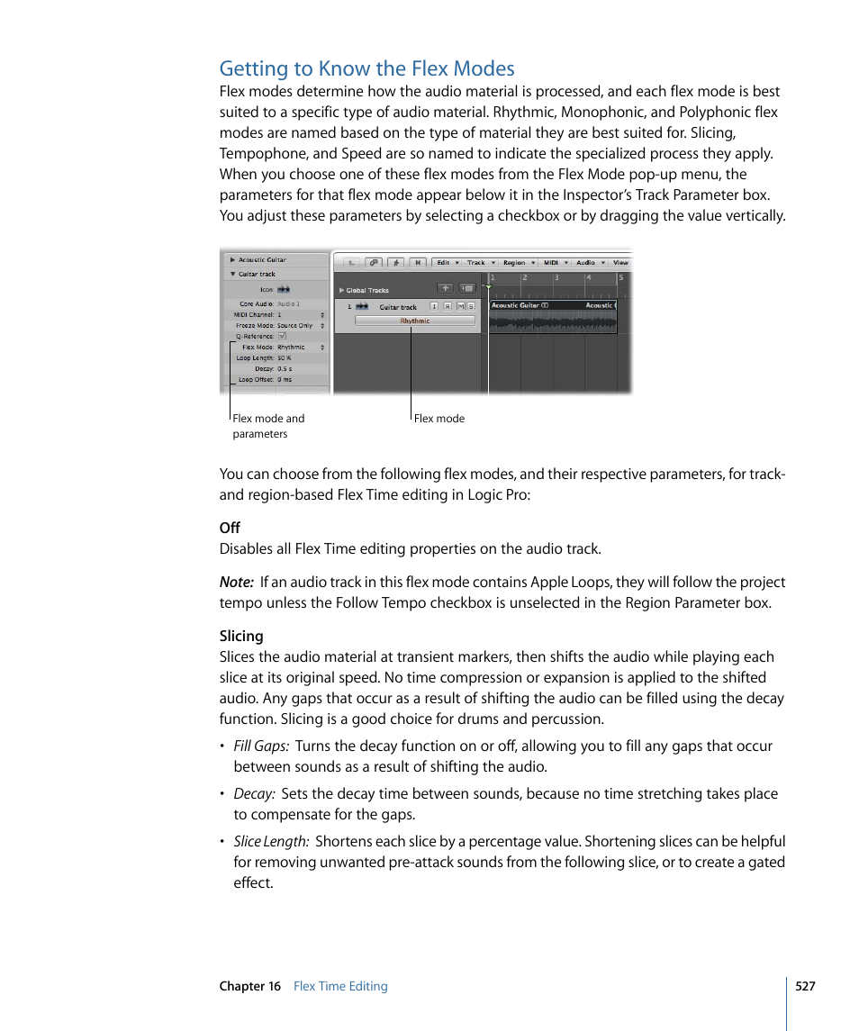 Getting to know the flex modes | Apple Logic Pro 9 User Manual | Page 527 / 1340