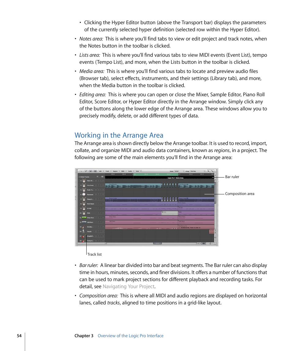 Working in the arrange area | Apple Logic Pro 9 User Manual | Page 54 / 1340