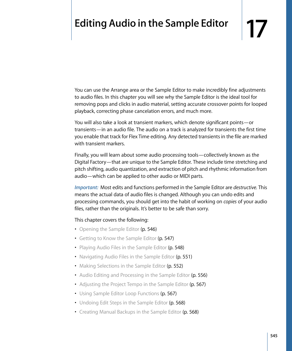 Editing audio in the sample editor | Apple Logic Pro 9 User Manual | Page 545 / 1340