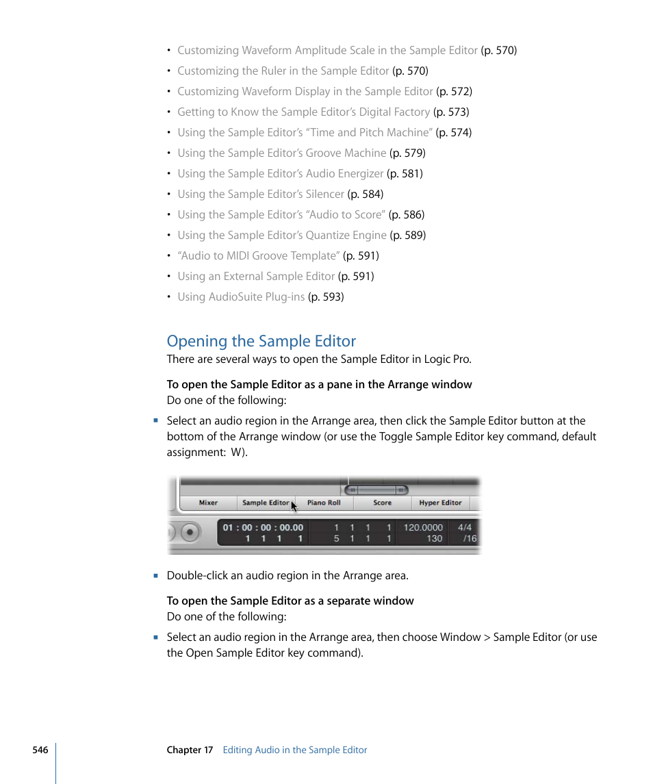 Opening the sample editor | Apple Logic Pro 9 User Manual | Page 546 / 1340