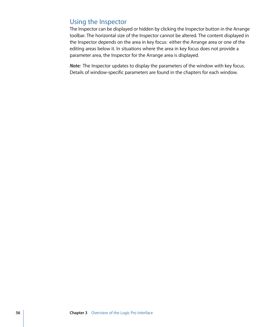 Using the inspector | Apple Logic Pro 9 User Manual | Page 56 / 1340