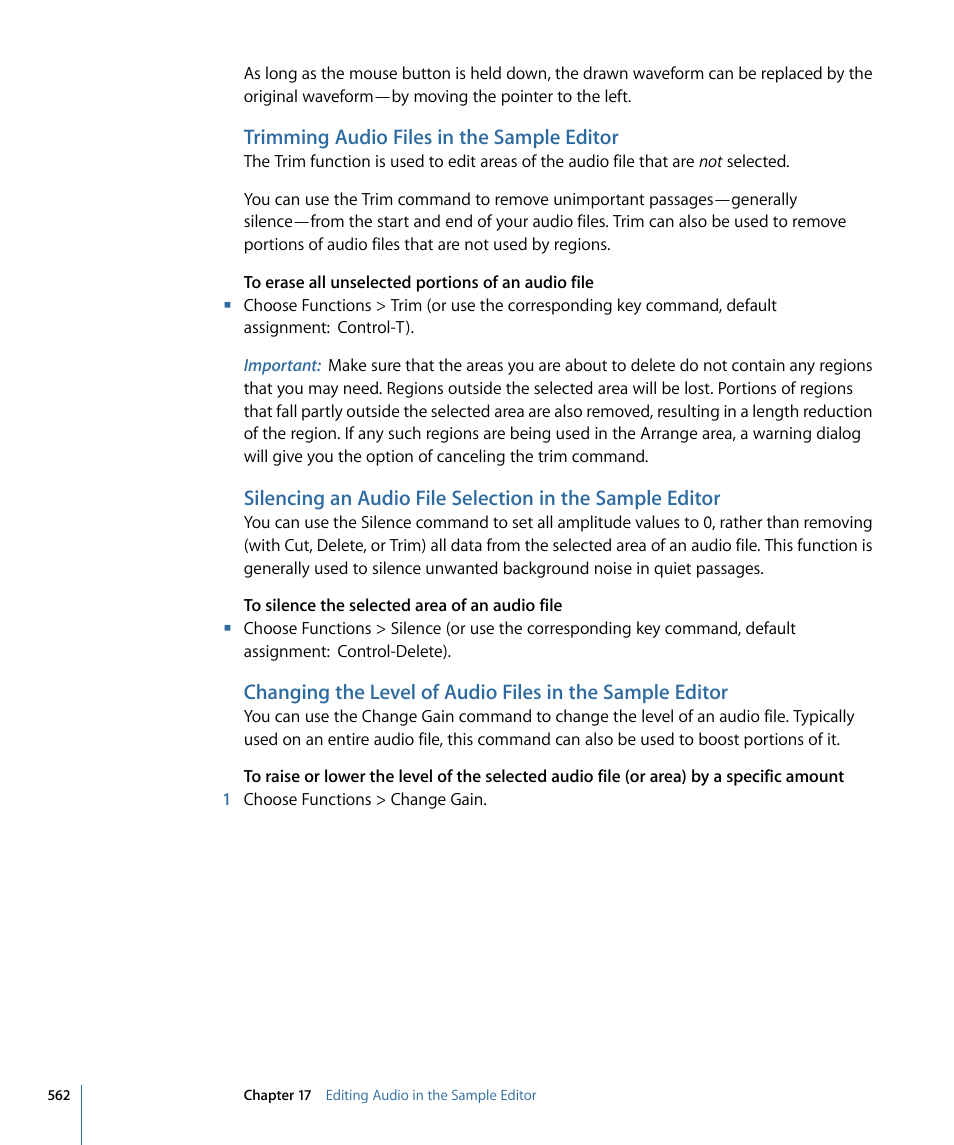 Trimming audio files in the sample editor | Apple Logic Pro 9 User Manual | Page 562 / 1340