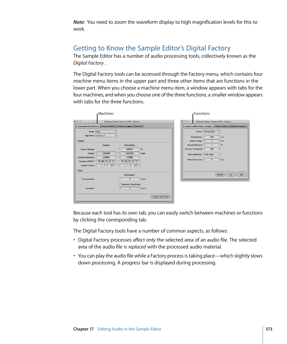 Getting to know, The sample editor’s digital factory | Apple Logic Pro 9 User Manual | Page 573 / 1340