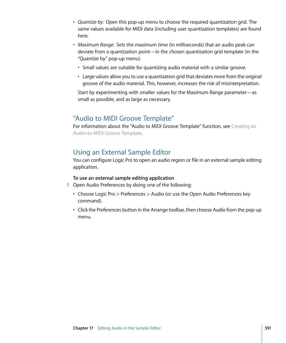Audio to midi groove template, Using an external sample editor | Apple Logic Pro 9 User Manual | Page 591 / 1340