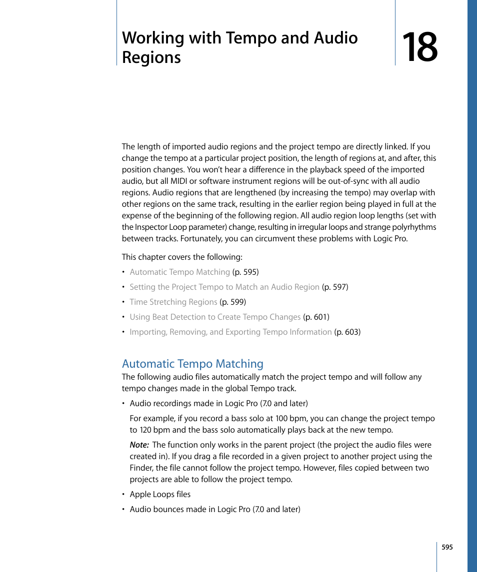 Working with tempo and audio regions, Automatic tempo matching | Apple Logic Pro 9 User Manual | Page 595 / 1340