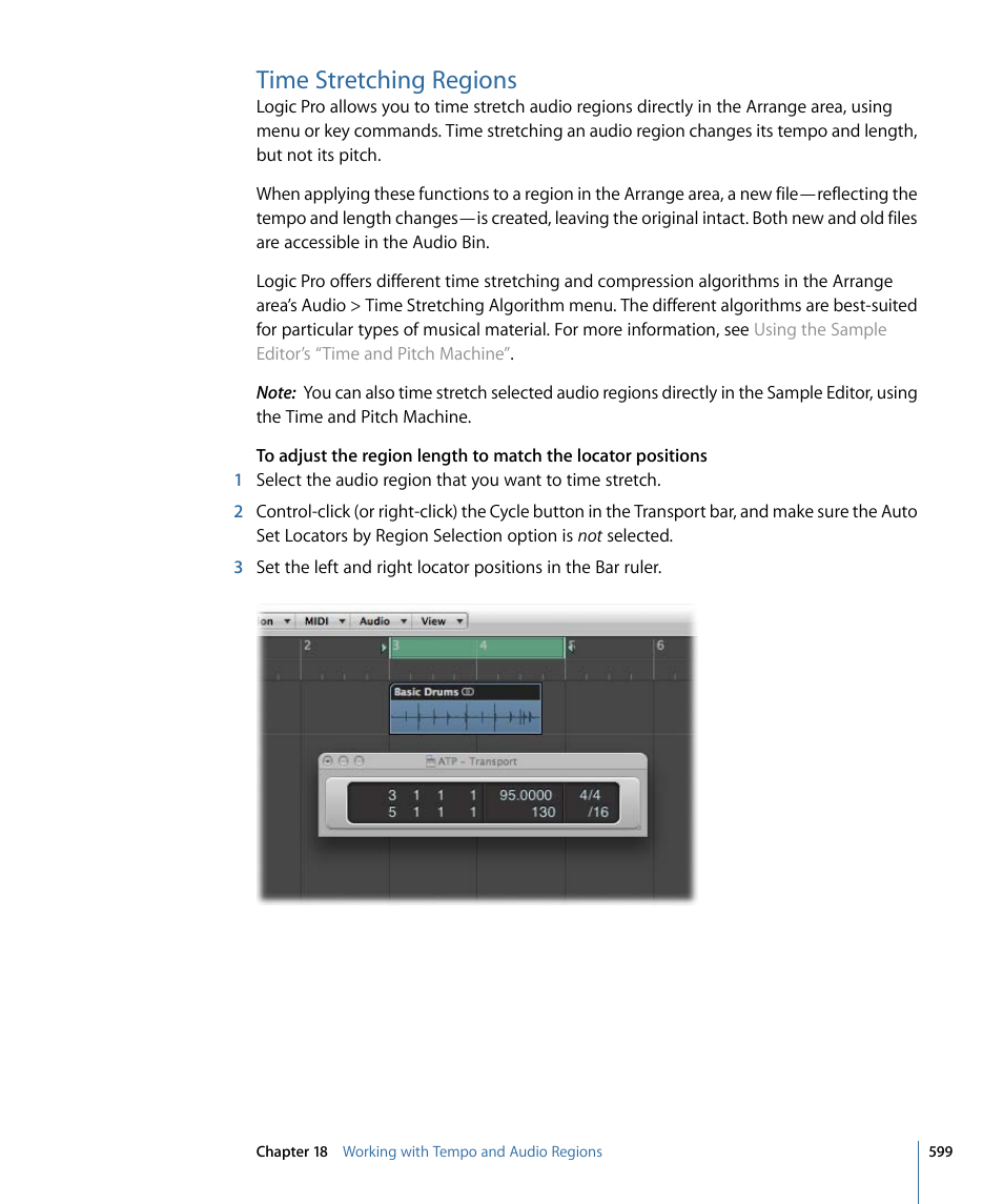 Time stretching regions | Apple Logic Pro 9 User Manual | Page 599 / 1340