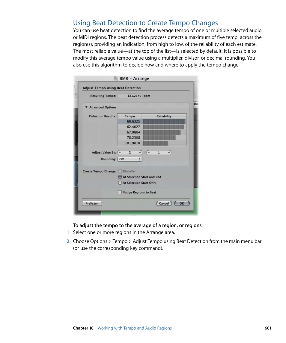 Using beat detection to create tempo changes | Apple Logic Pro 9 User Manual | Page 601 / 1340