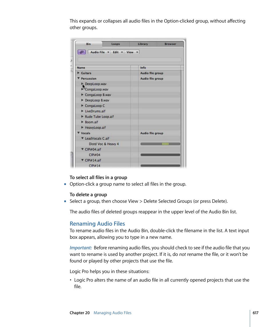 Renaming audio files | Apple Logic Pro 9 User Manual | Page 617 / 1340
