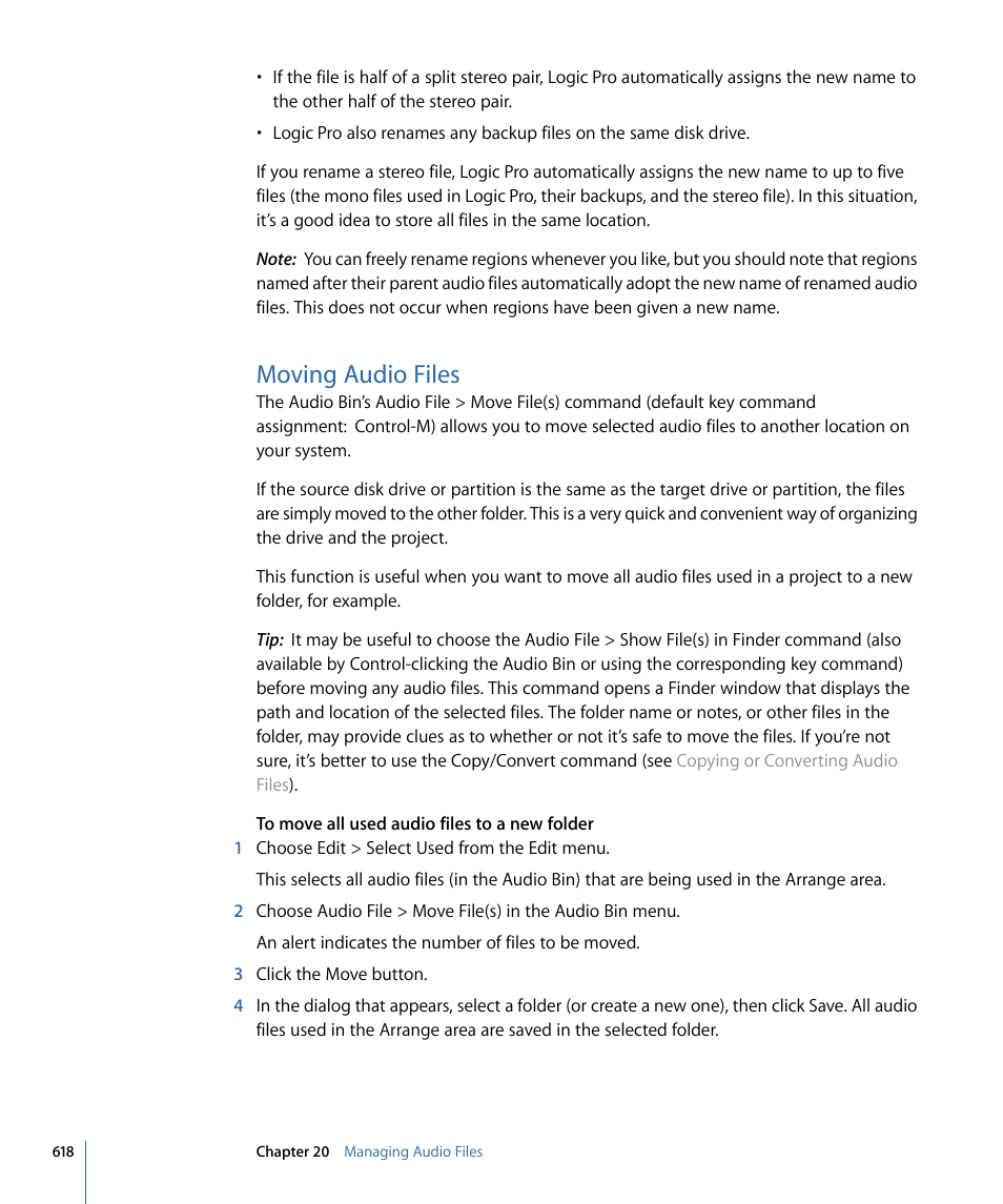 Moving audio files | Apple Logic Pro 9 User Manual | Page 618 / 1340