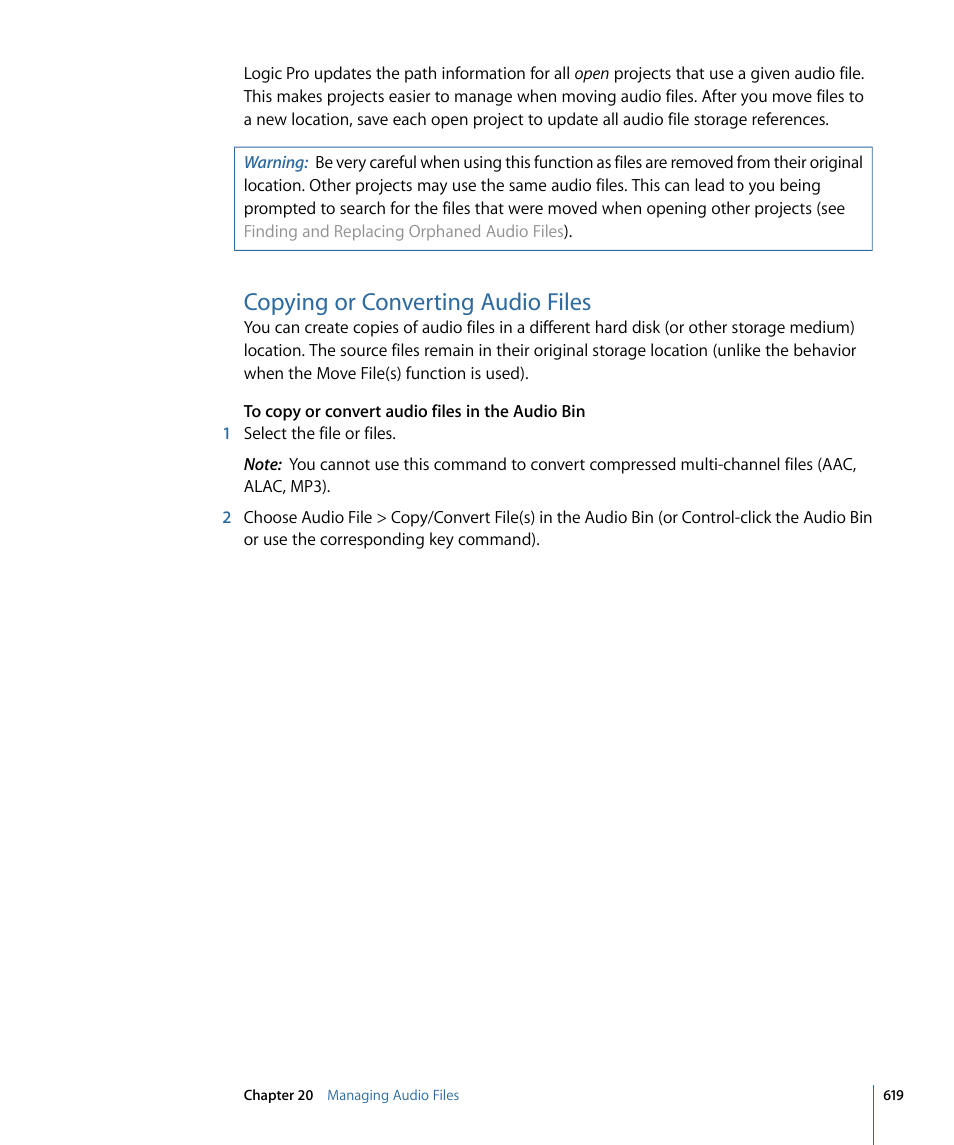 Copying or converting audio files | Apple Logic Pro 9 User Manual | Page 619 / 1340