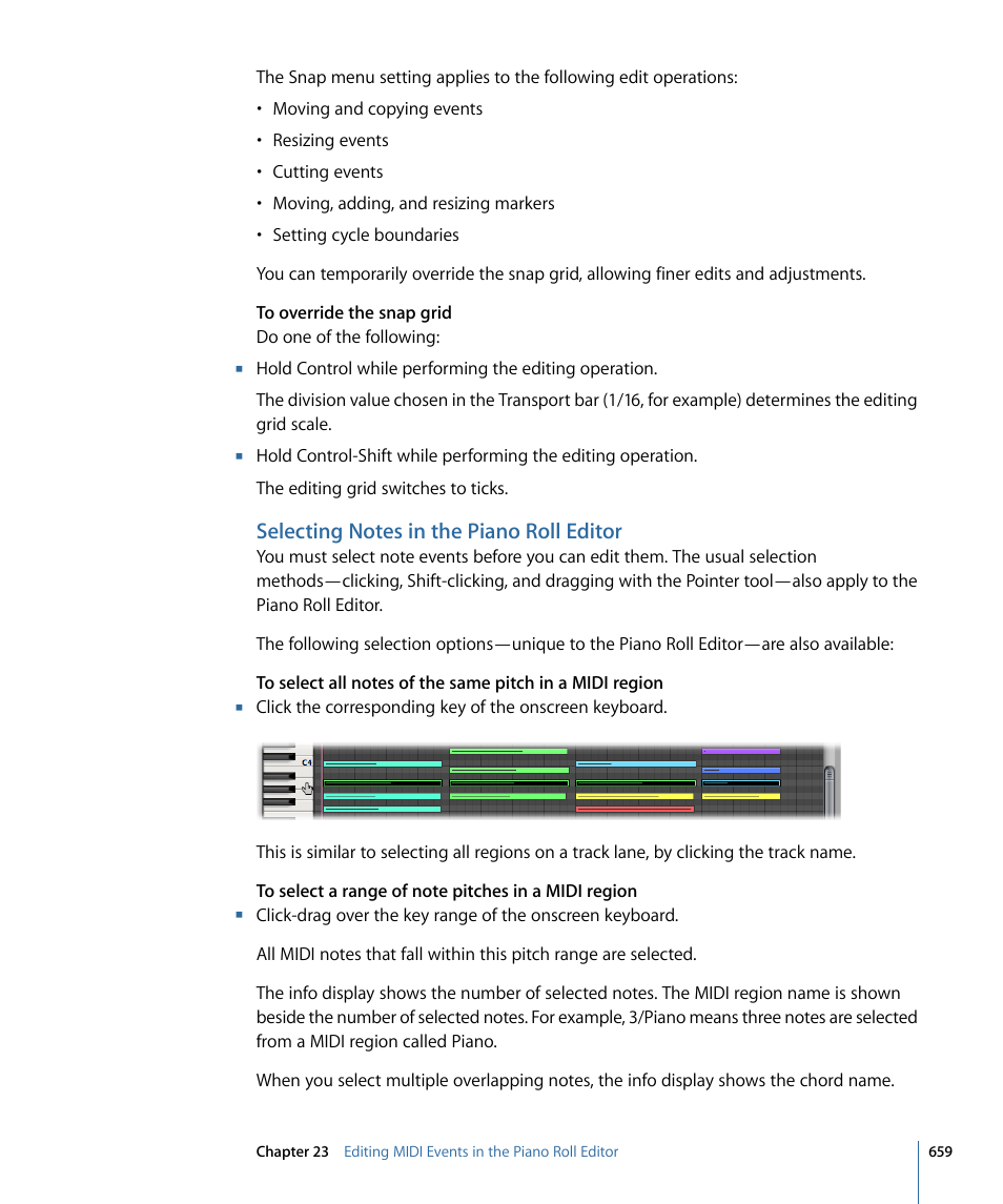 Selecting notes in the piano roll editor | Apple Logic Pro 9 User Manual | Page 659 / 1340