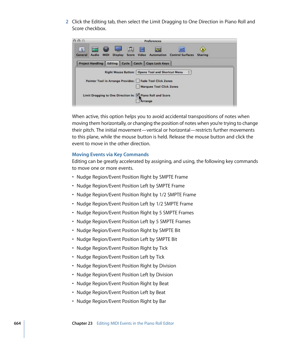 Moving events via key commands | Apple Logic Pro 9 User Manual | Page 664 / 1340