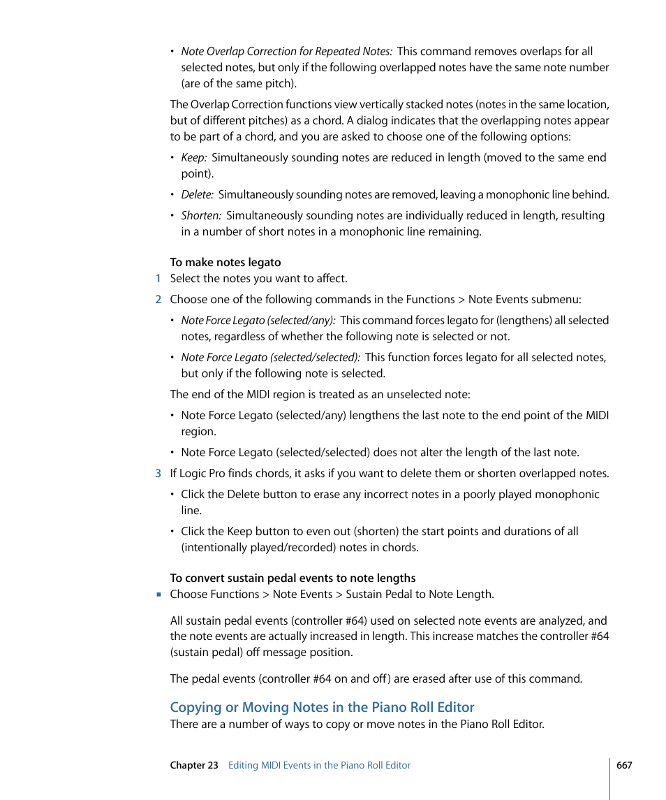 Copying or moving notes in the piano roll editor | Apple Logic Pro 9 User Manual | Page 667 / 1340